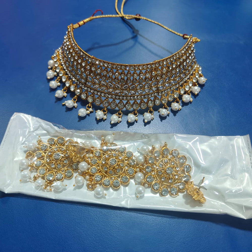 Kavita Art Sparkle Glow Crystal and Pearl Choker Necklace Set