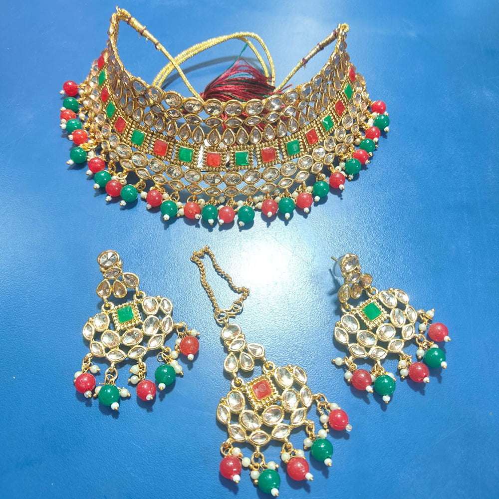 Kavita Art Elegant Pota Stone And Pearls Choker Necklace Set