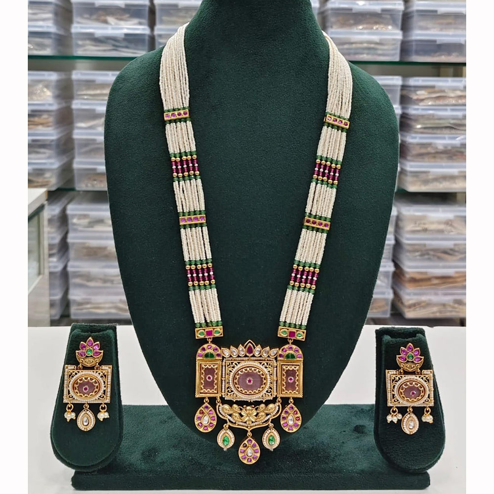 Kavita Art Heritage Pota Stone And Pearl Long Necklace Set