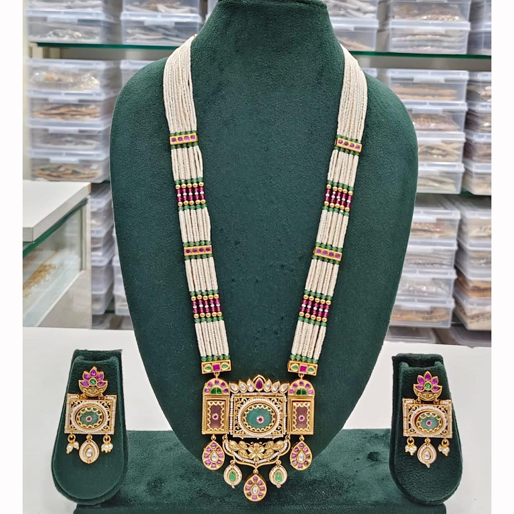 Kavita Art Heritage Pota Stone And Pearl Long Necklace Set