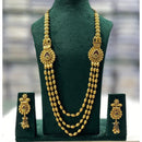 Kavita Art Premium Pota  Stone Gold Plated Long  Necklace Set