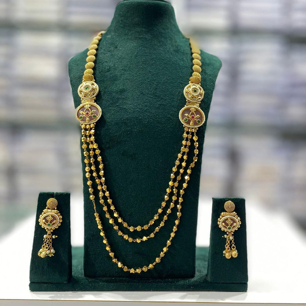 Kavita Art Premium Pota  Stone Gold Plated Long  Necklace Set