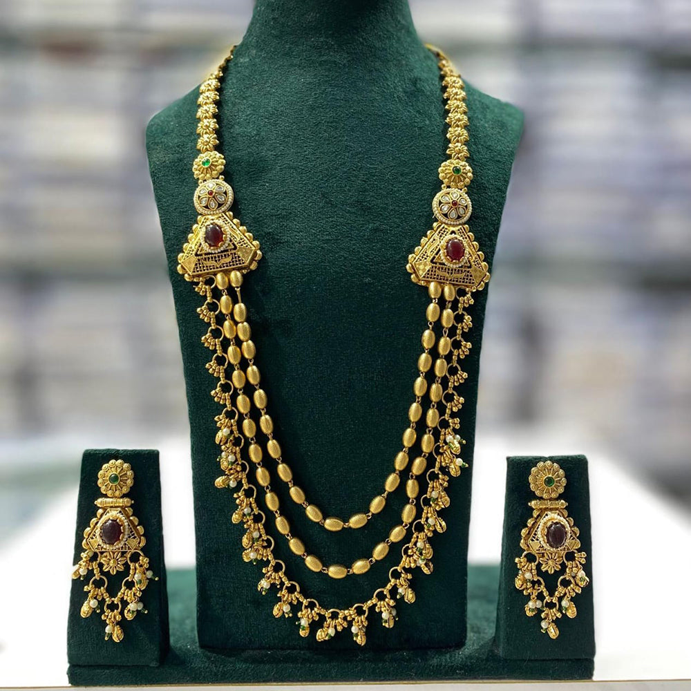 Kavita Art Premium Pota  Stone Gold Plated Long  Necklace Set