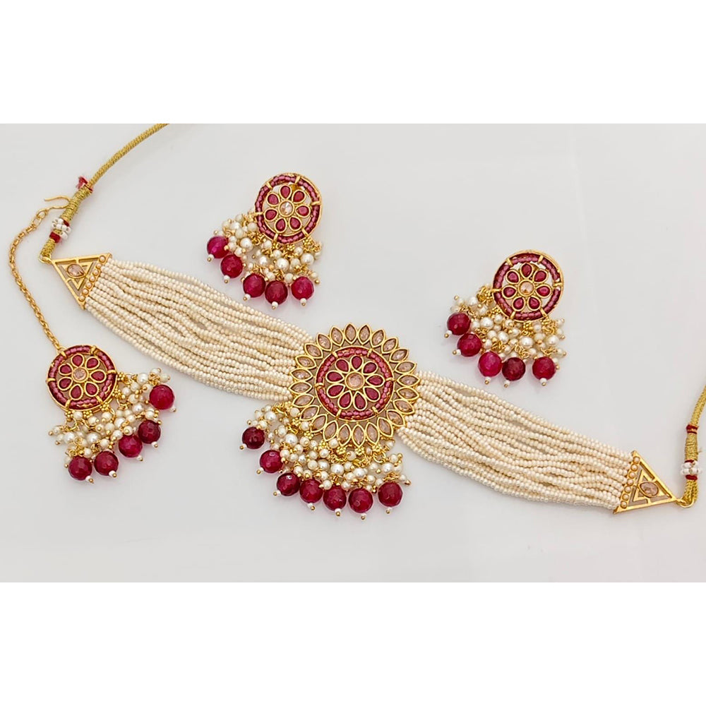 Kavita Art Crystal Stone And Pearl Designer Choker Necklace Set