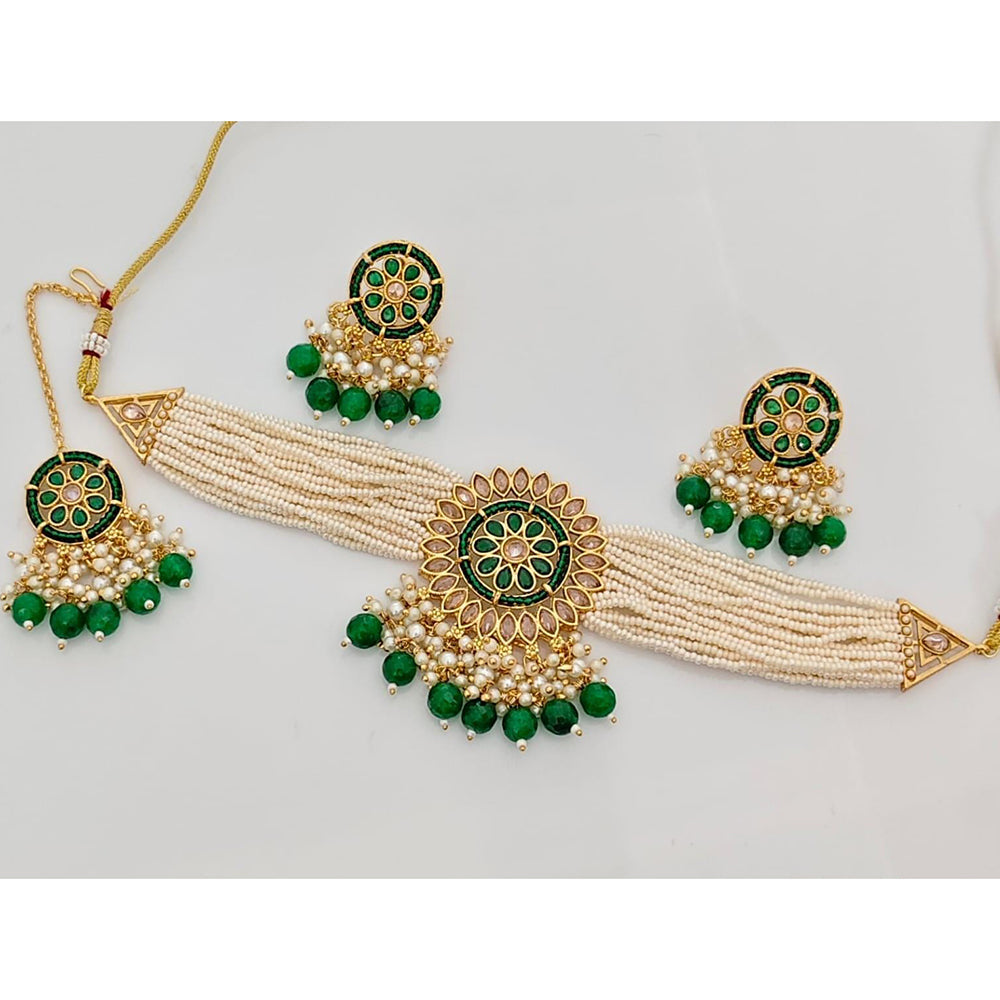 Kavita Art Crystal Stone And Pearl Designer Choker Necklace Set