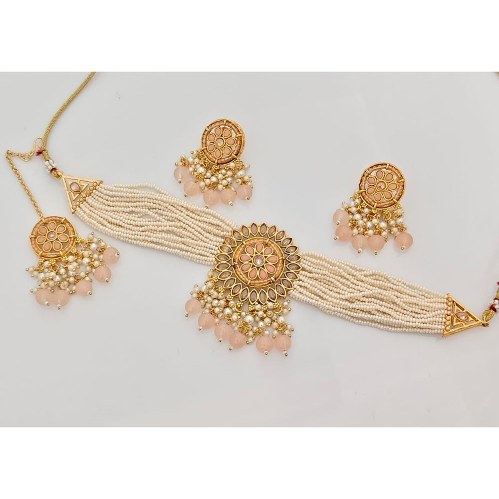 Kavita Art Crystal Stone And Pearl Designer Choker Necklace Set