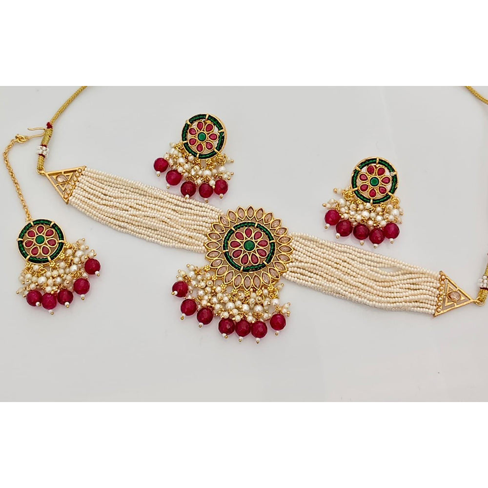 Kavita Art Crystal Stone And Pearl Designer Choker Necklace Set