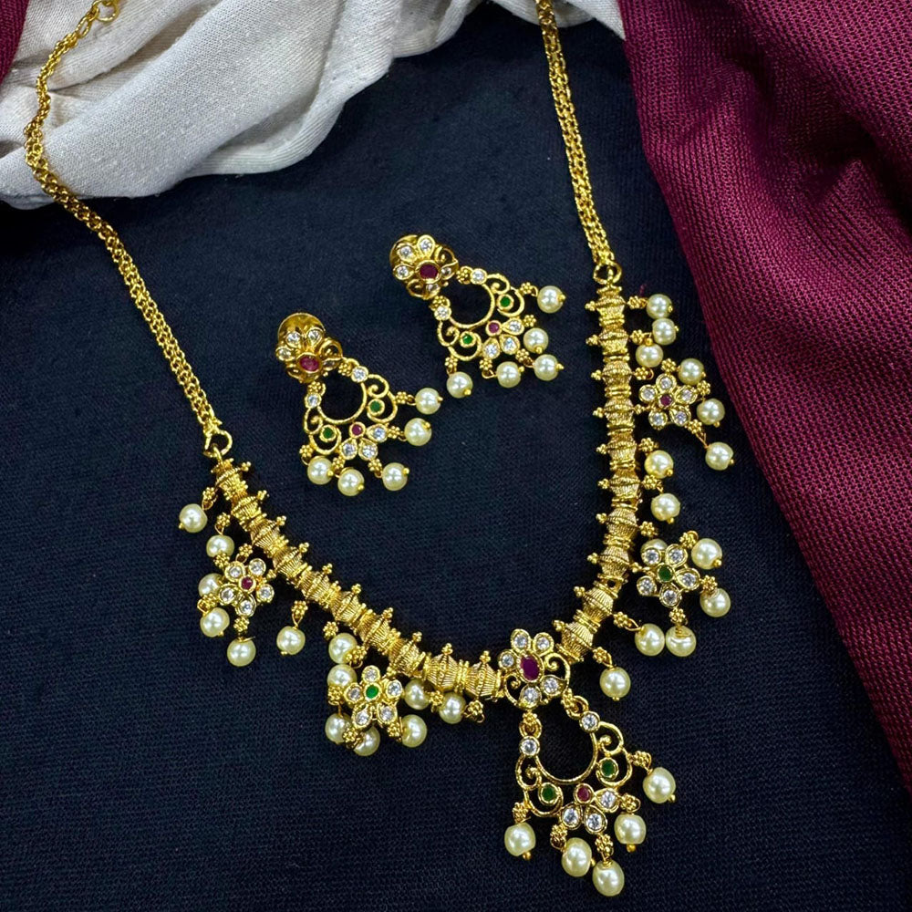 Kavita Art Royal Pota And Austrian Stone Pearl Statement Necklace Set