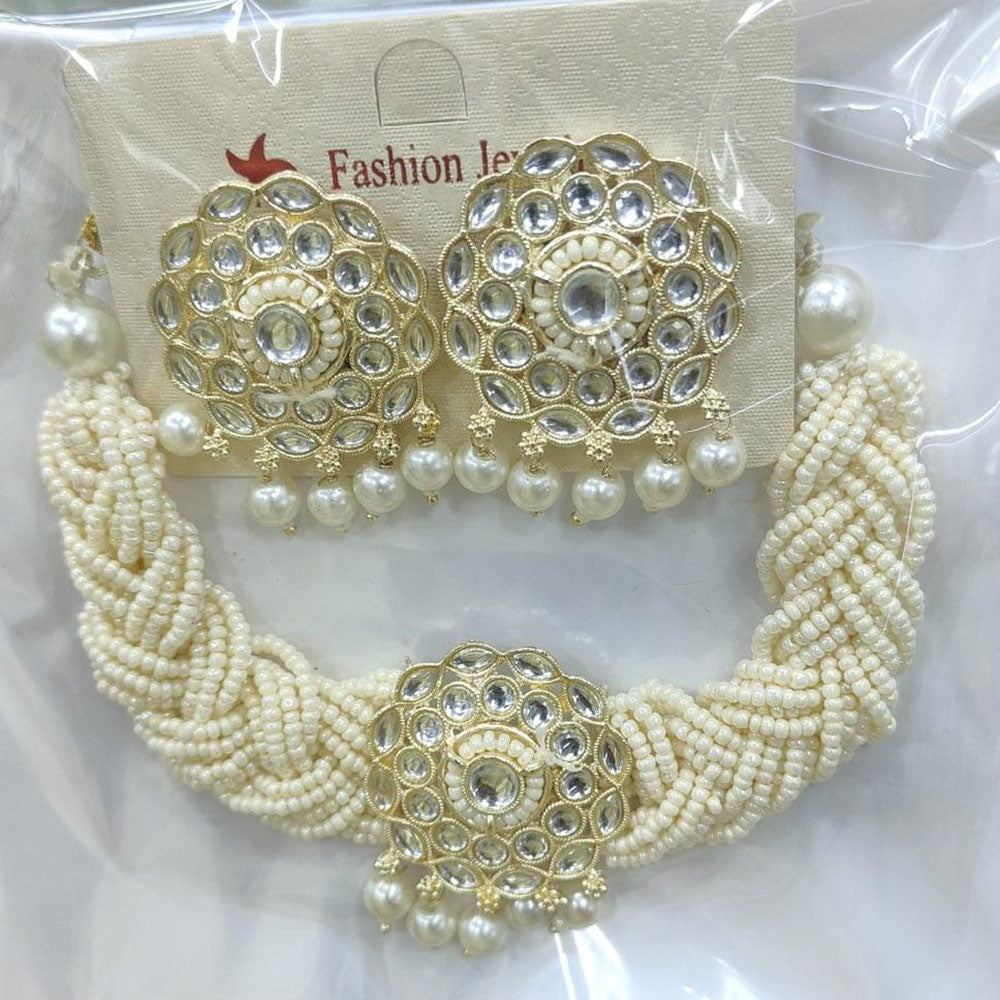 Kavita Art Royal Kundan Stone And Pearl Wedding Choker Necklace Set