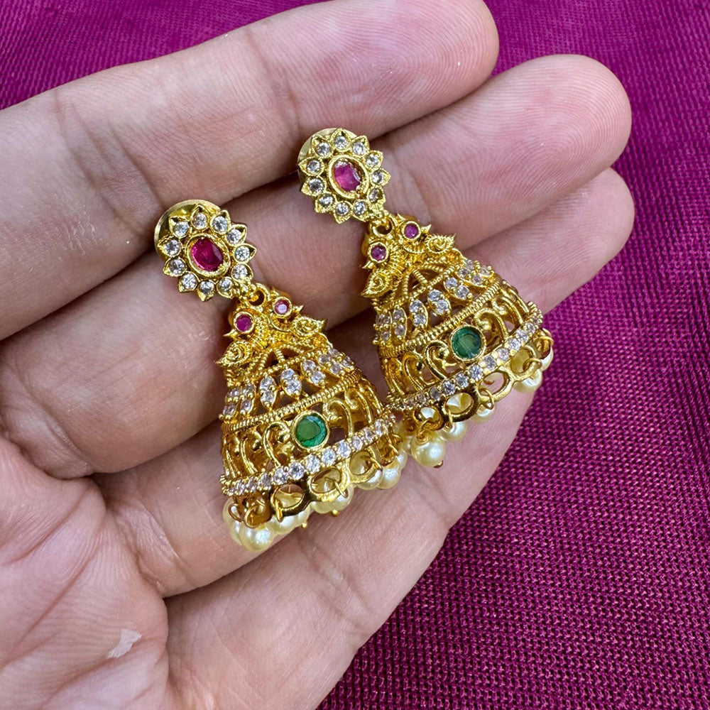 Kavita Art Designer Pota Austrian Stone And Pearl Jhumki Earrings