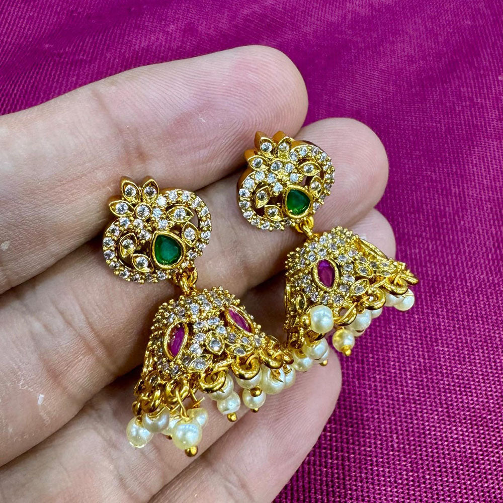 Kavita Art Designer Pota Austrian Stone And Pearl Jhumki Earrings