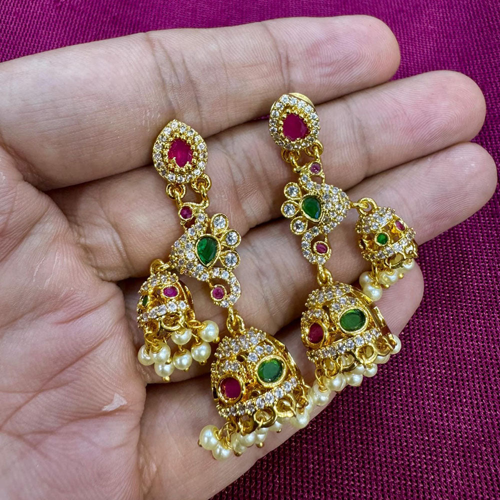 Kavita Art Designer Pota Austrian Stone And Pearl Jhumki Earrings