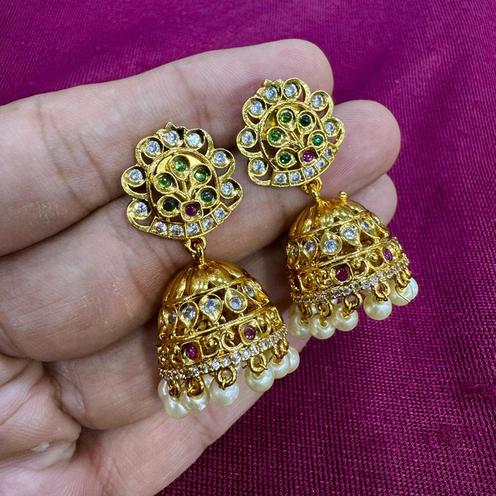 Kavita Art Designer Pota Austrian Stone And Pearl Jhumki Earrings