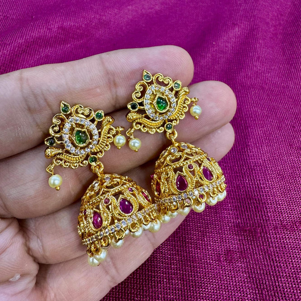 Kavita Art Designer Pota Austrian Stone And Pearl Jhumki Earrings
