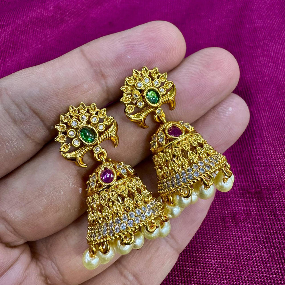Kavita Art Designer Pota Austrian Stone And Pearl Jhumki Earrings