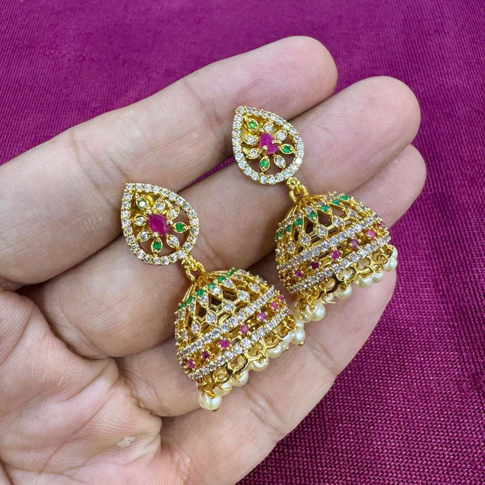 Kavita Art Designer Pota Austrian Stone And Pearl Jhumki Earrings