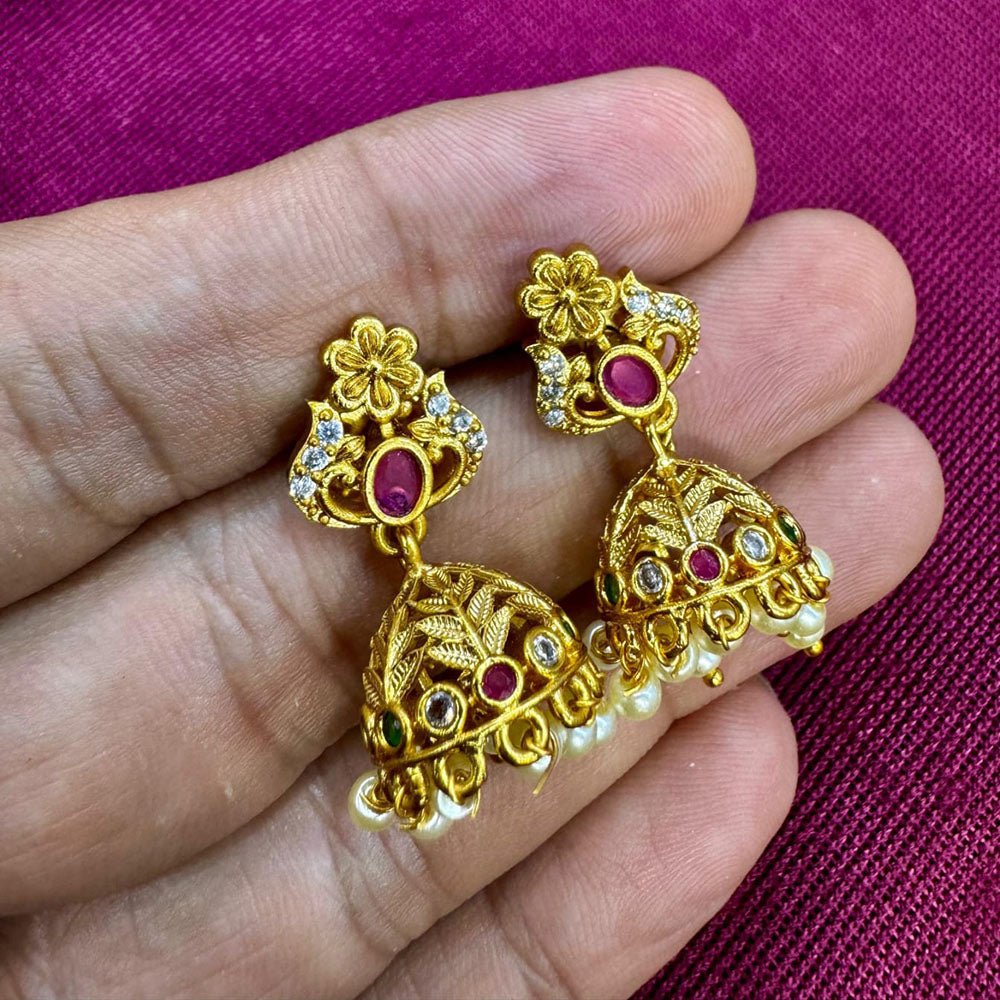 Kavita Art Designer Pota Austrian Stone And Pearl Jhumki Earrings
