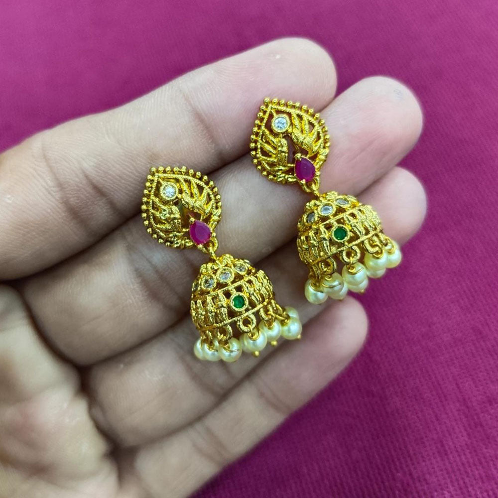 Kavita Art Designer Pota Austrian Stone And Pearl Jhumki Earrings