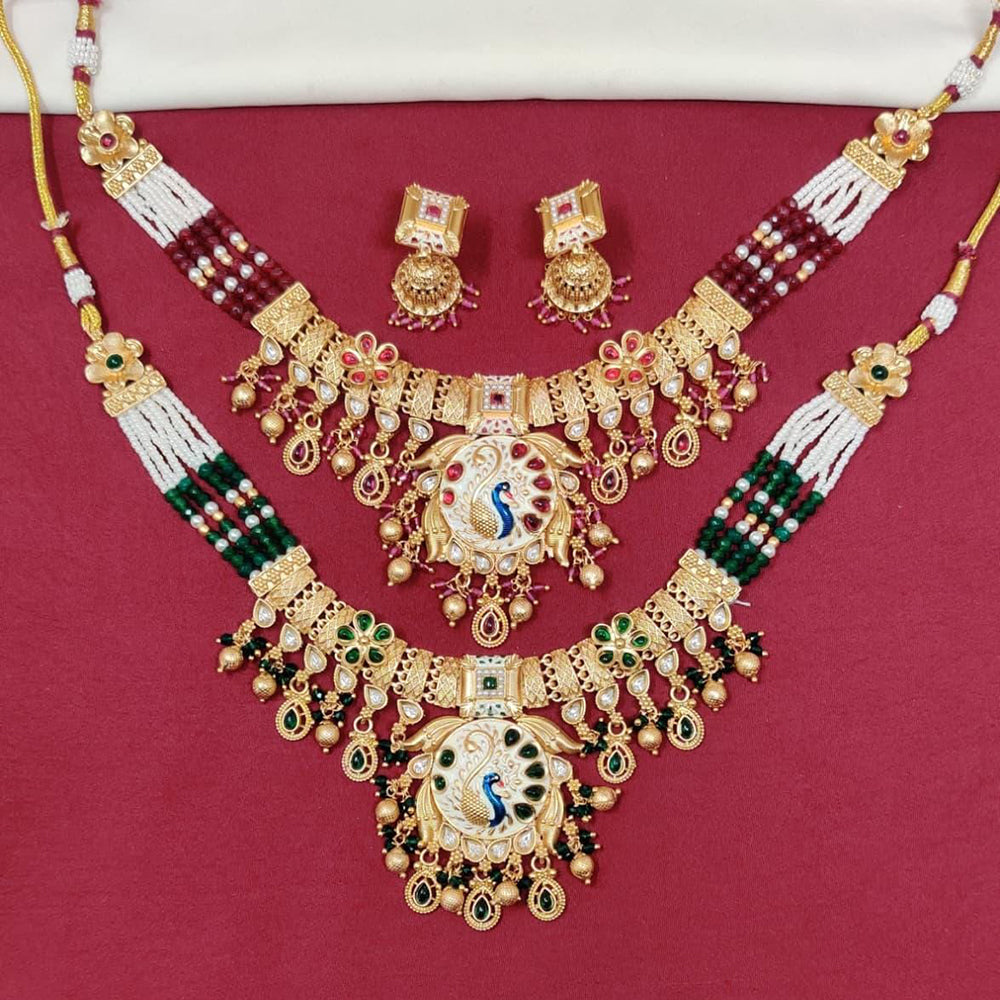 Kavita Art Royal Meenakari Pota Stone And Pearl Designer Necklace Set