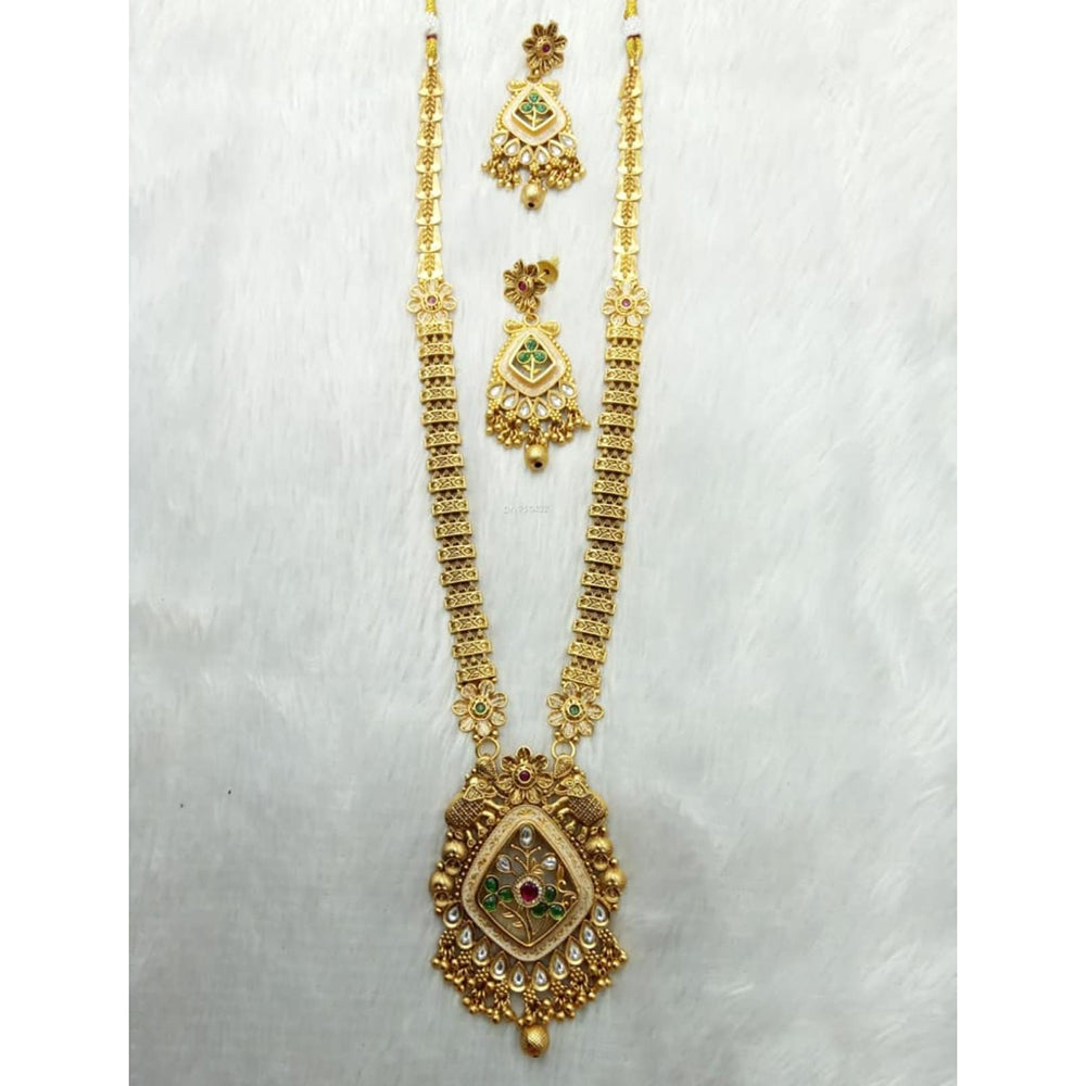 Kavita Art Heritage Pota Stone And Pearl Meenakari Long Necklace Set
