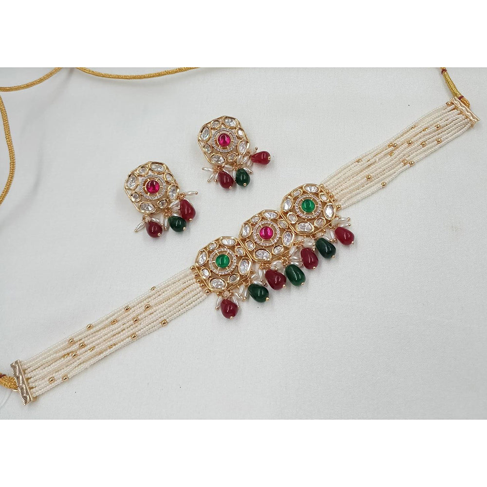 Kavita Art Glam Polki Kundan And Beads Heavy Choker Necklace Set