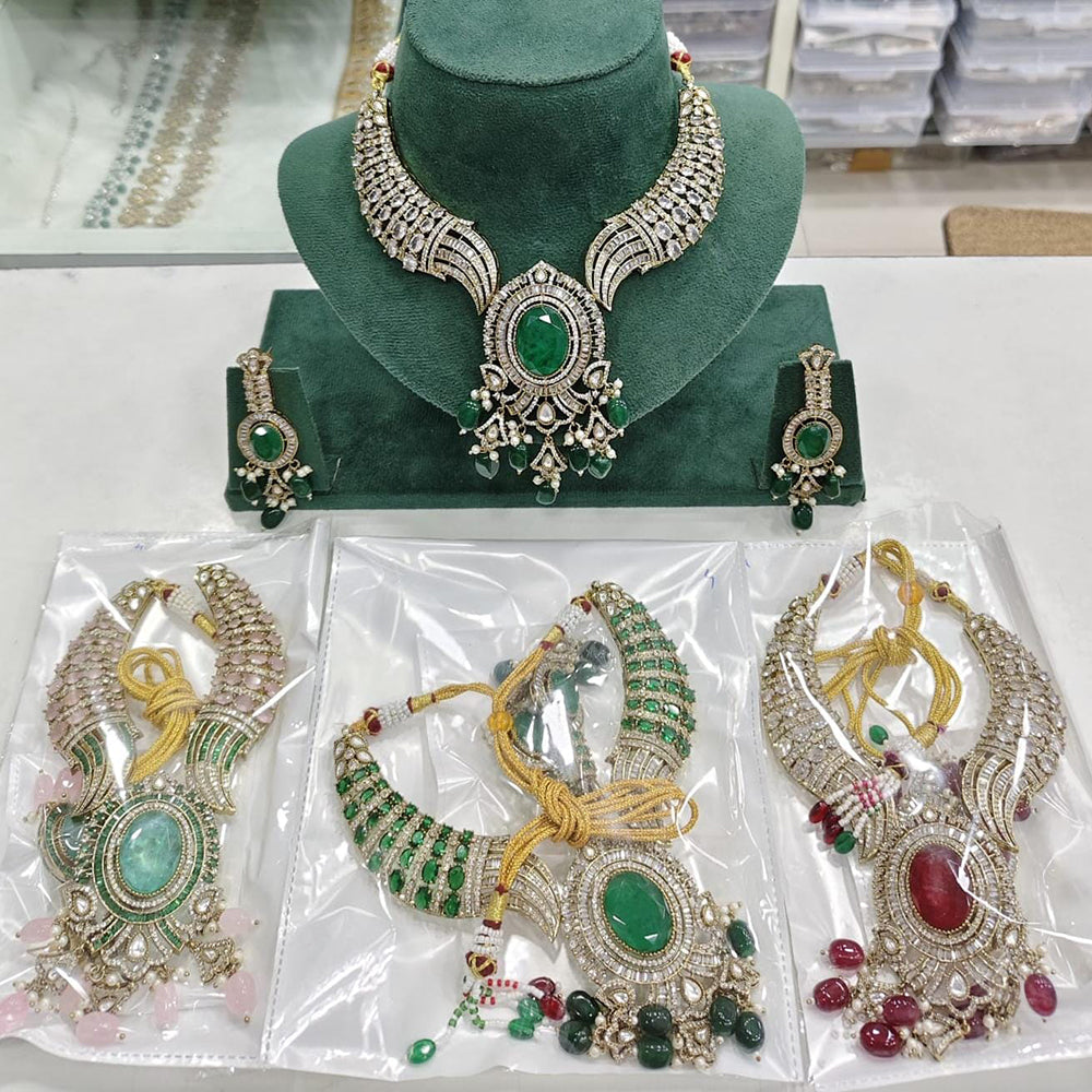 Kavita Art Sparkling American Diamond And Beads Statement Necklace Set