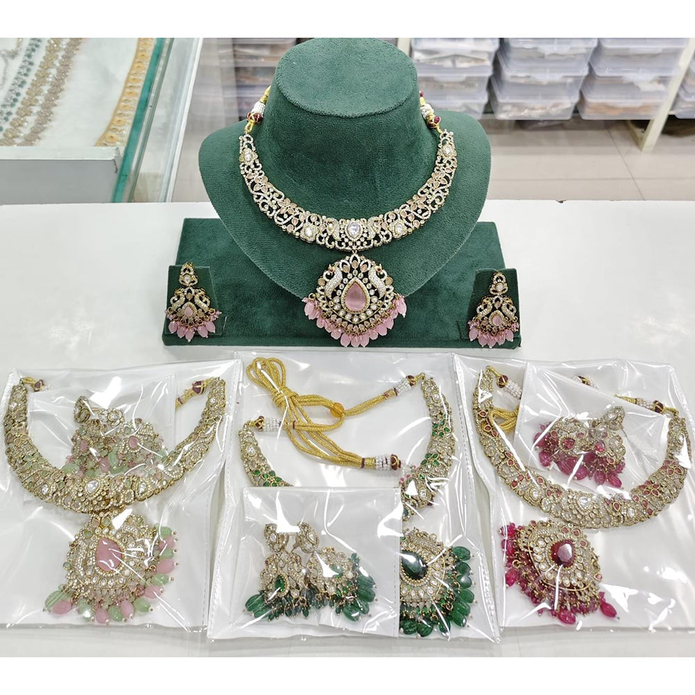 Kavita Art Sparkling American Diamond And Beads Statement Necklace Set