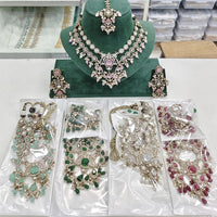 Kavita Art Sparkling American Diamond And Beads Statement Necklace Set