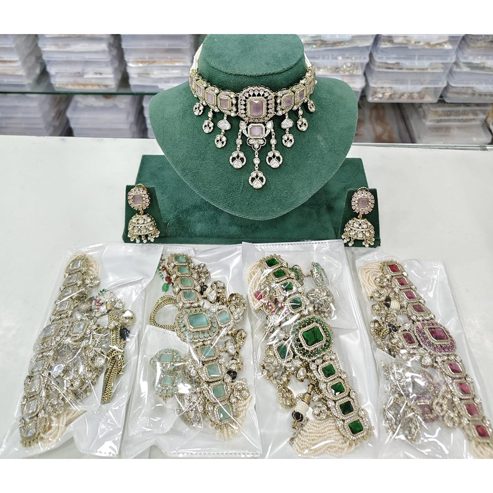 Kavita Art Sparkling American Diamond Choker Necklace Set