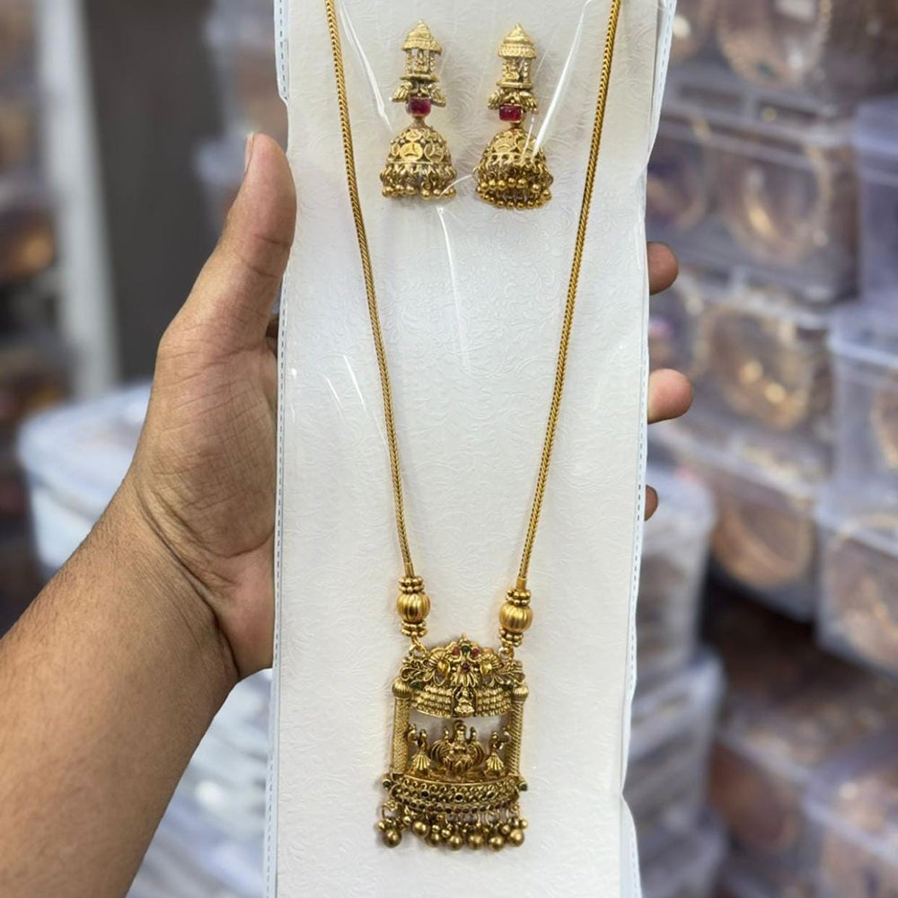 Kavita Art Classic Pota Stone And Beads Temple Long Necklace Set