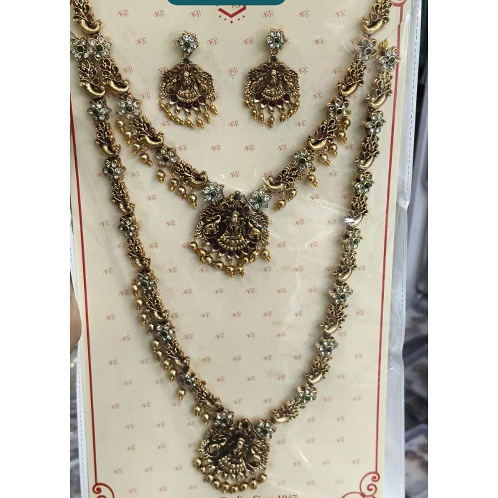 Kavita Art Classic Pota Stone And Beads Temple Double Necklace Set