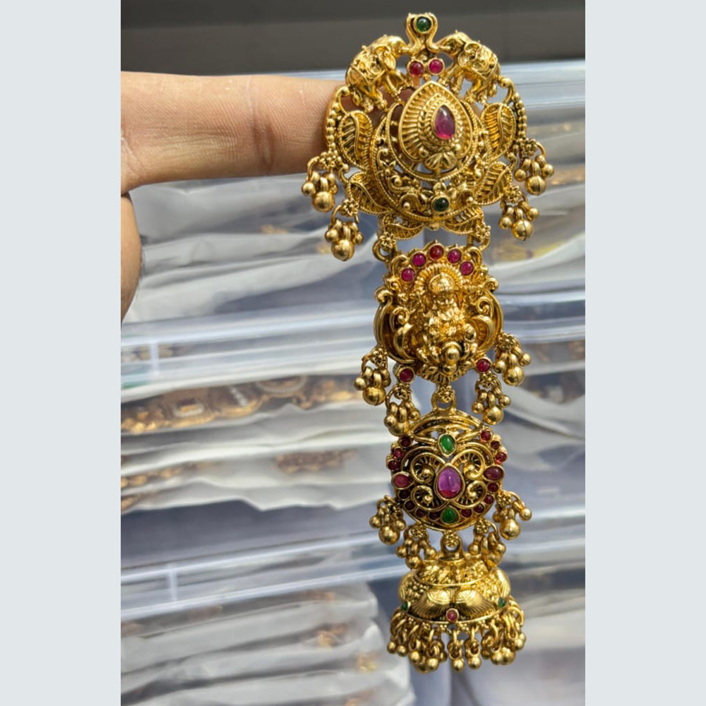 Kavita Art Designer Pota Stone And Temple Pearl Jhumki Earrings