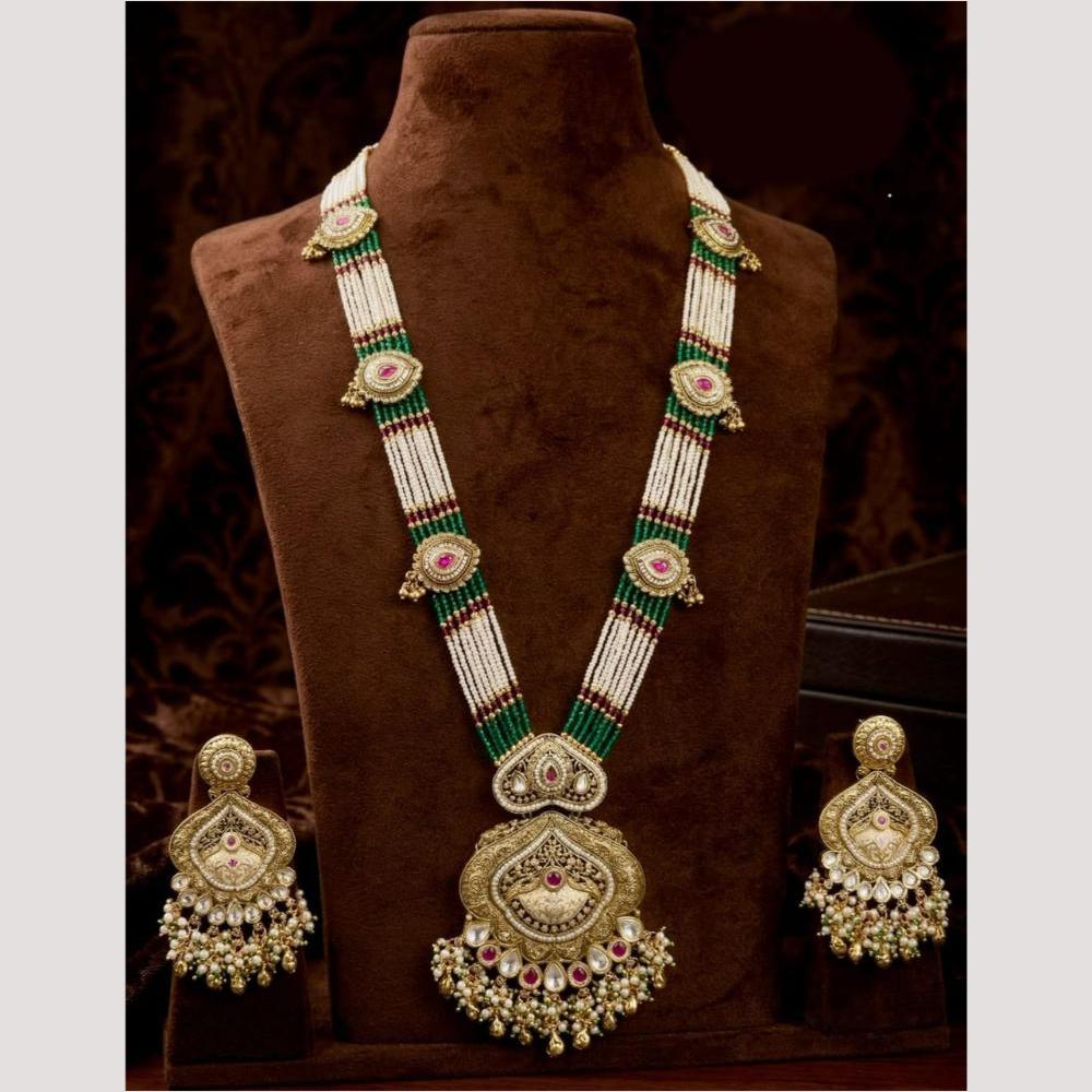 Kavita Art Stylish Pota Stone And Pearl Long Necklace Set