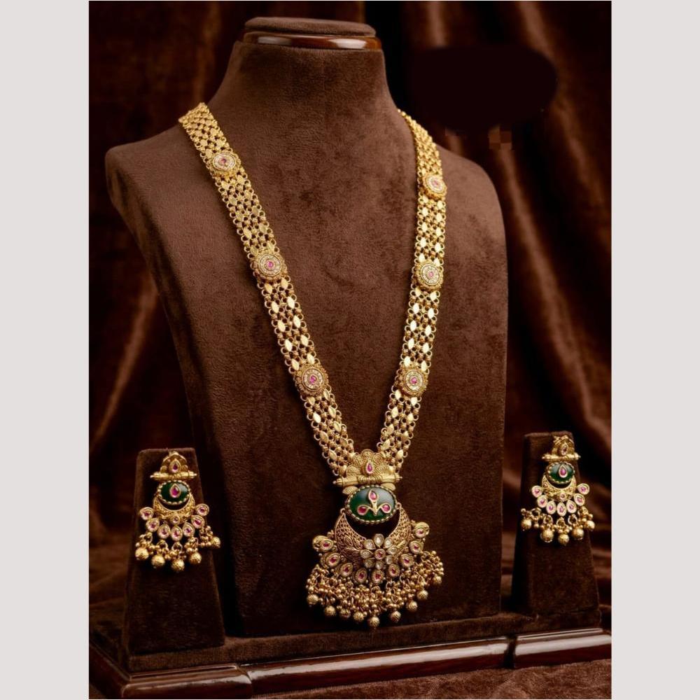Kavita Art Premium  Pota Stone And Pearl Long Necklace Set