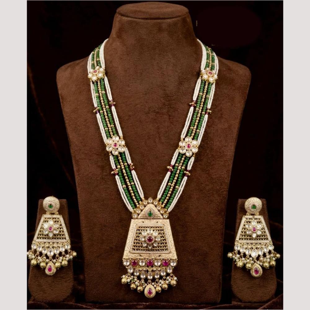 Kavita Art Premium  Pota Stone And Pearl Long Necklace Set