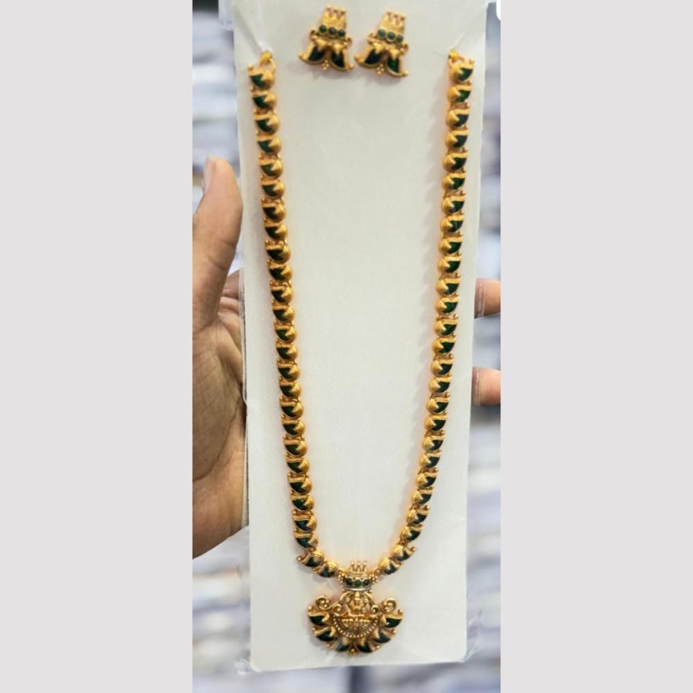 Kavita Art Premium  Pota Stone And Pearl Temple Long Necklace Set