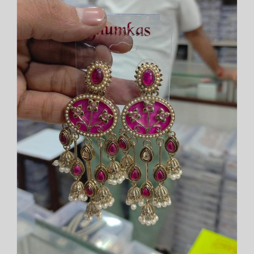 Kavita Art Designer Pota Stone And Pearl Jhumki Earrings