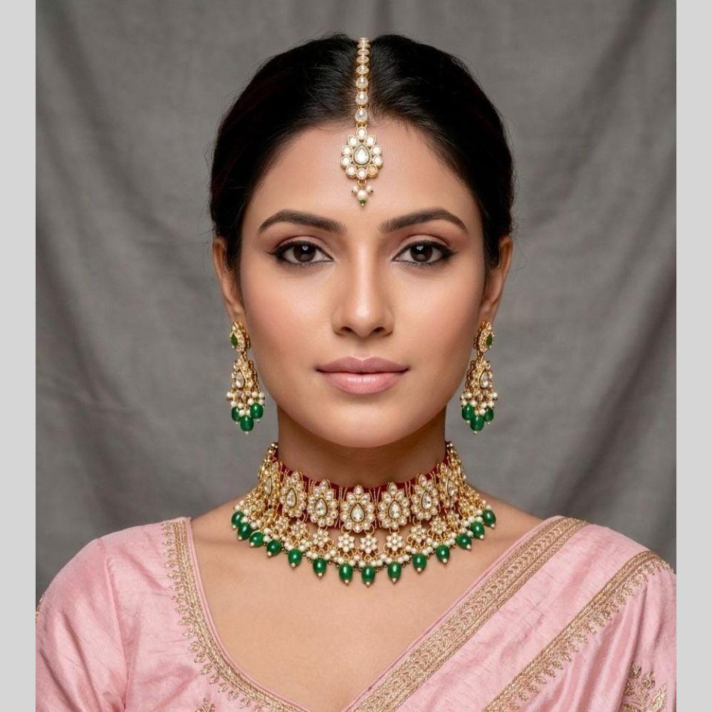 Kavita Art Glamorous Austrian Stone And Pota Stone Pearl Choker Necklace Set