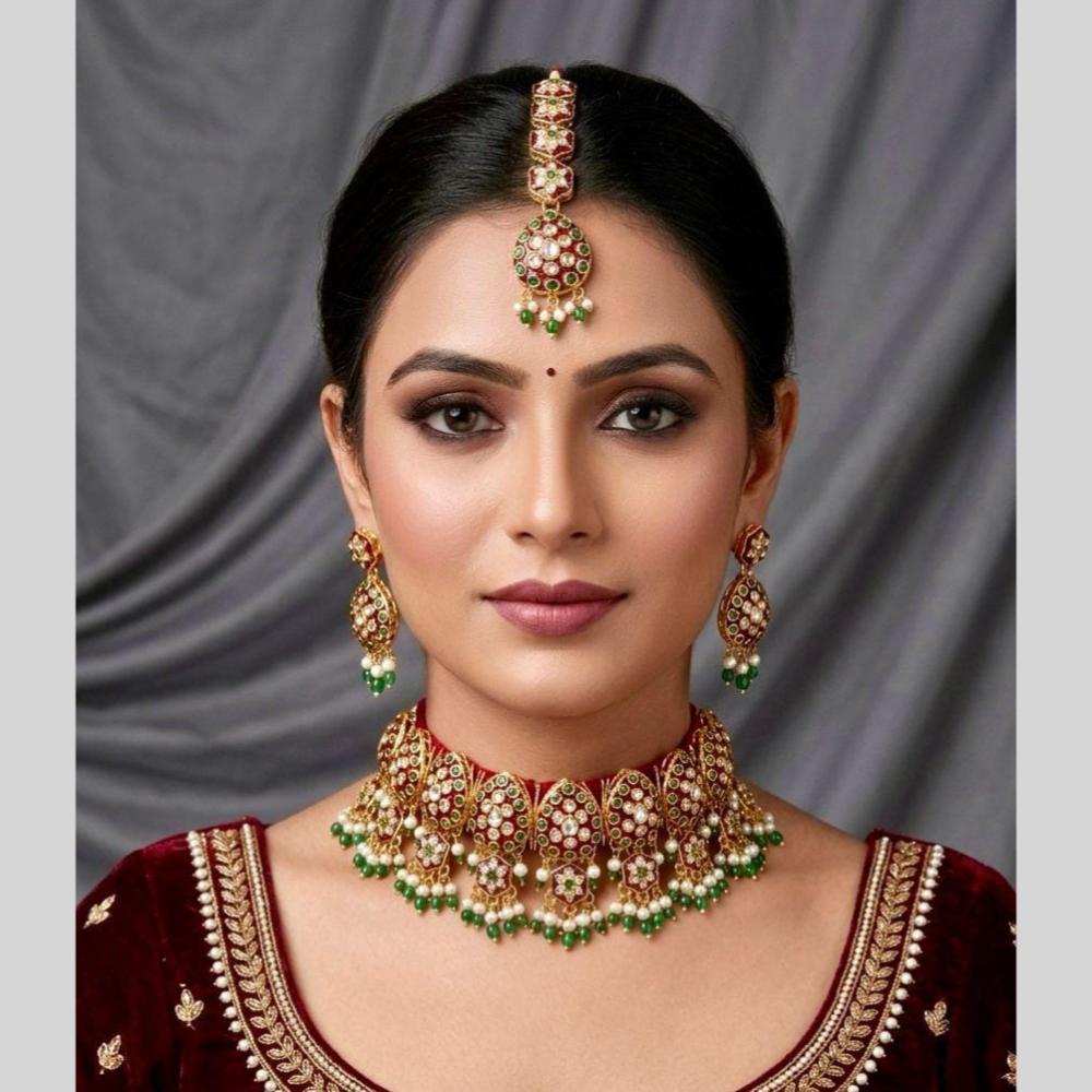 Kavita Art Glamorous Austrian Stone And Pota Stone Pearl Choker Necklace Set