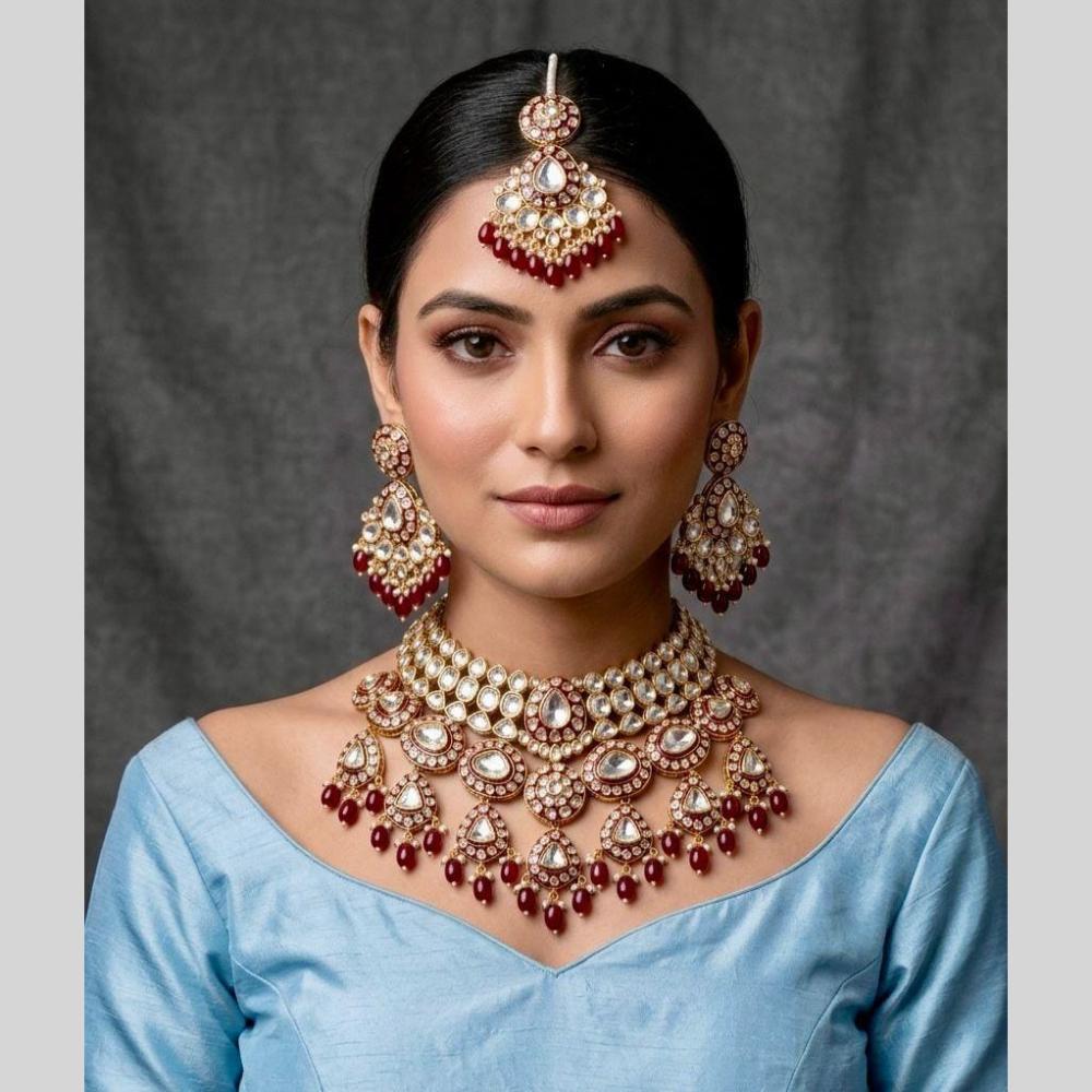 Kavita Art Traditional Kundan Stone And Beaded Choker Necklace Set