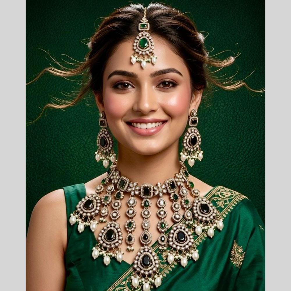 Kavita Art Classic Ethnic Pota Stone Pearl And Beaded Choker Necklace Set