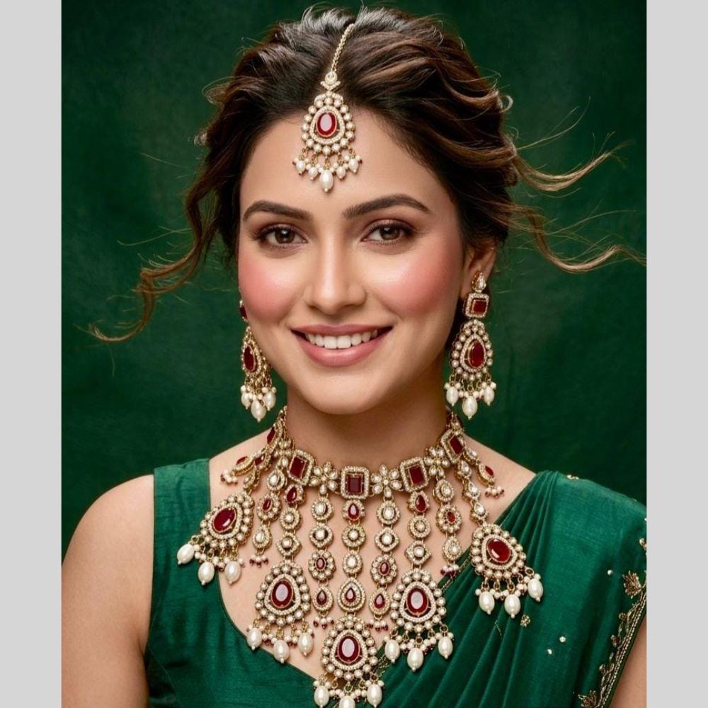 Kavita Art Classic Ethnic Pota Stone Pearl And Beaded Choker Necklace Set