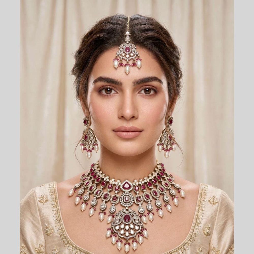 Kavita Art Classic Ethnic Pota Stone Pearl And Beaded Choker Necklace Set