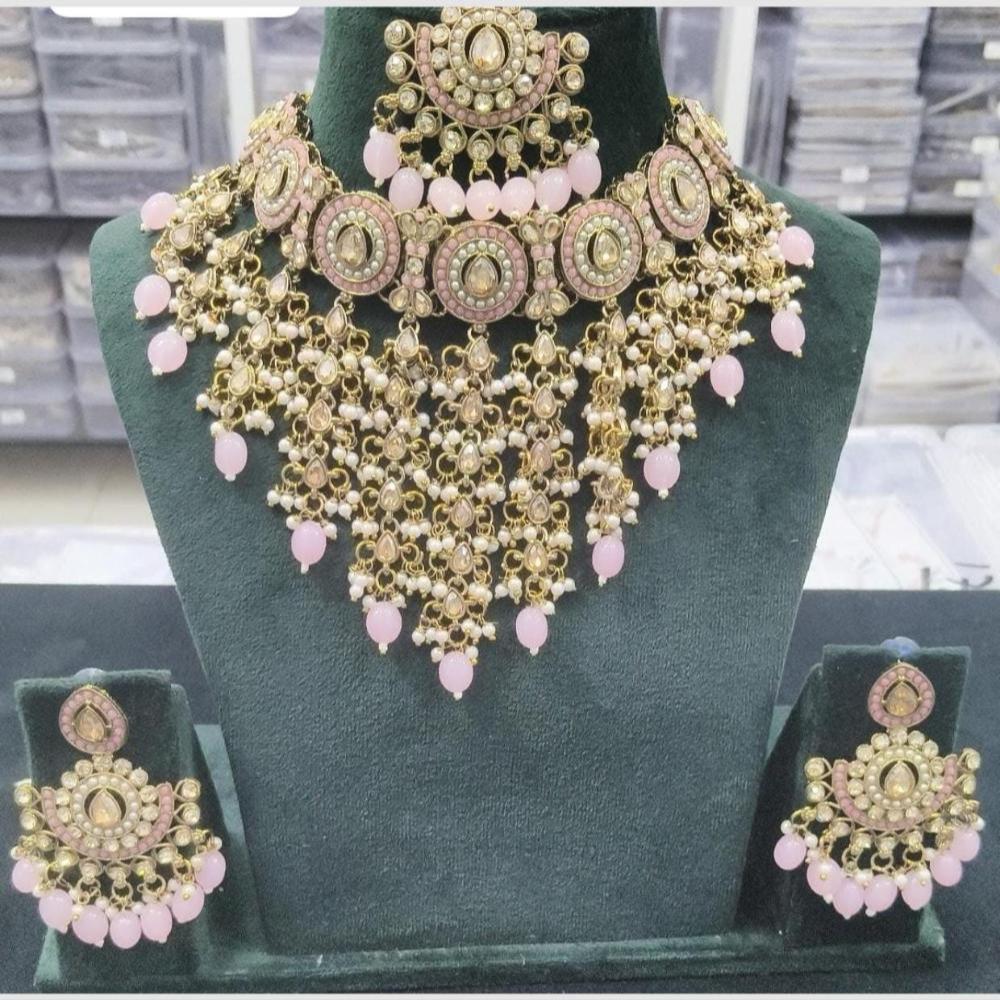 Kavita Art Trendy Crystal Stone And Pearl Stylish Choker Necklace Set