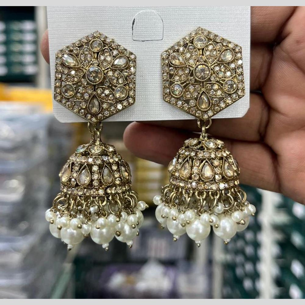 Kavita Art Designer Crystal Stone And Pearl Jhumki Earrings