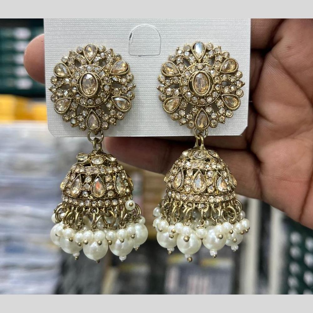 Kavita Art Designer Crystal Stone And Pearl Jhumki Earrings