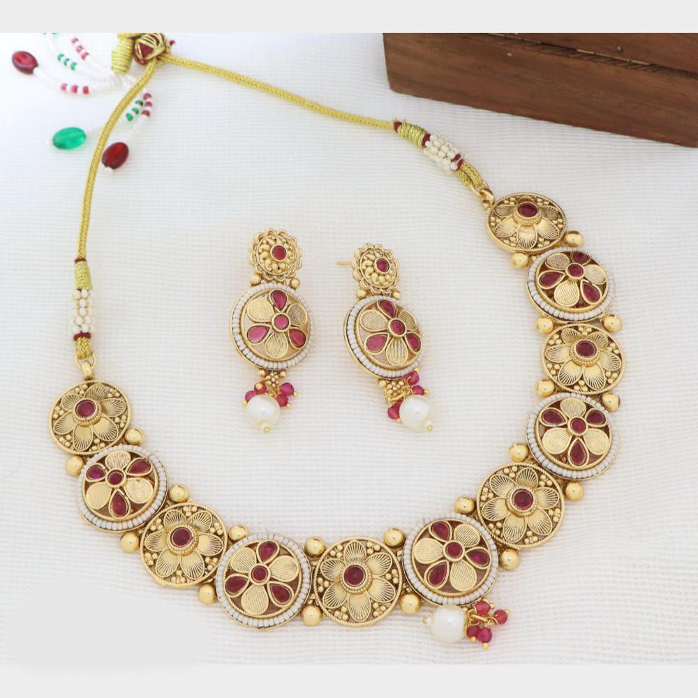 Kavita Art Elegant Pota Stone Pearl Necklace Jewellery Set