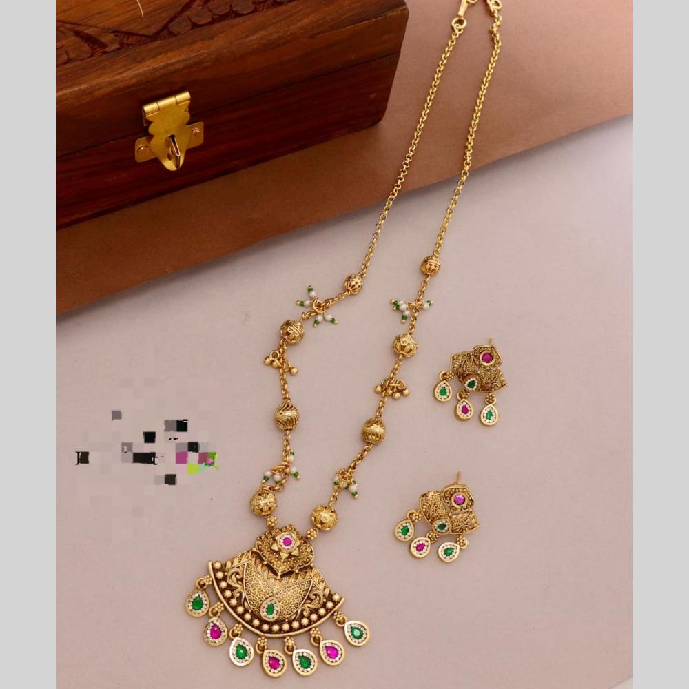Kavita Art Elegant Pota Stone And Pearl Long Necklace Jewellery Set