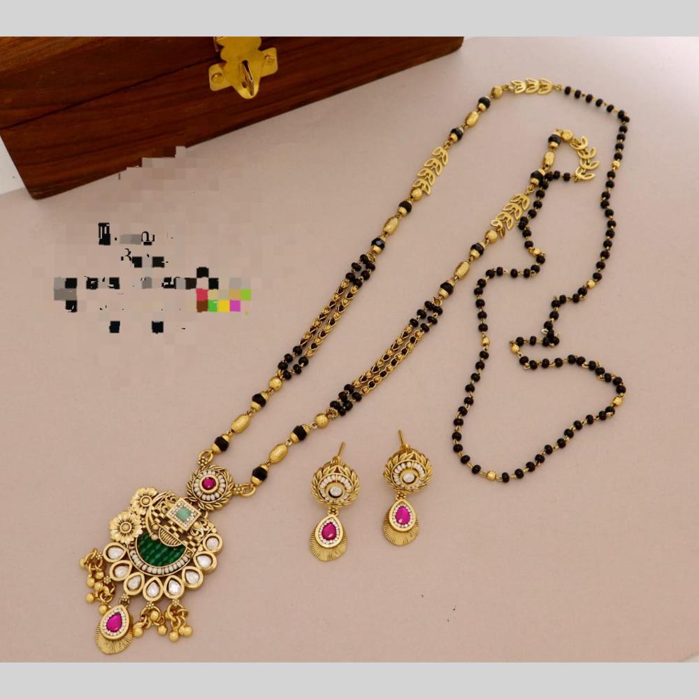 Kavita Art Traditional Pota Stone Black Beads Long Mangalsutra