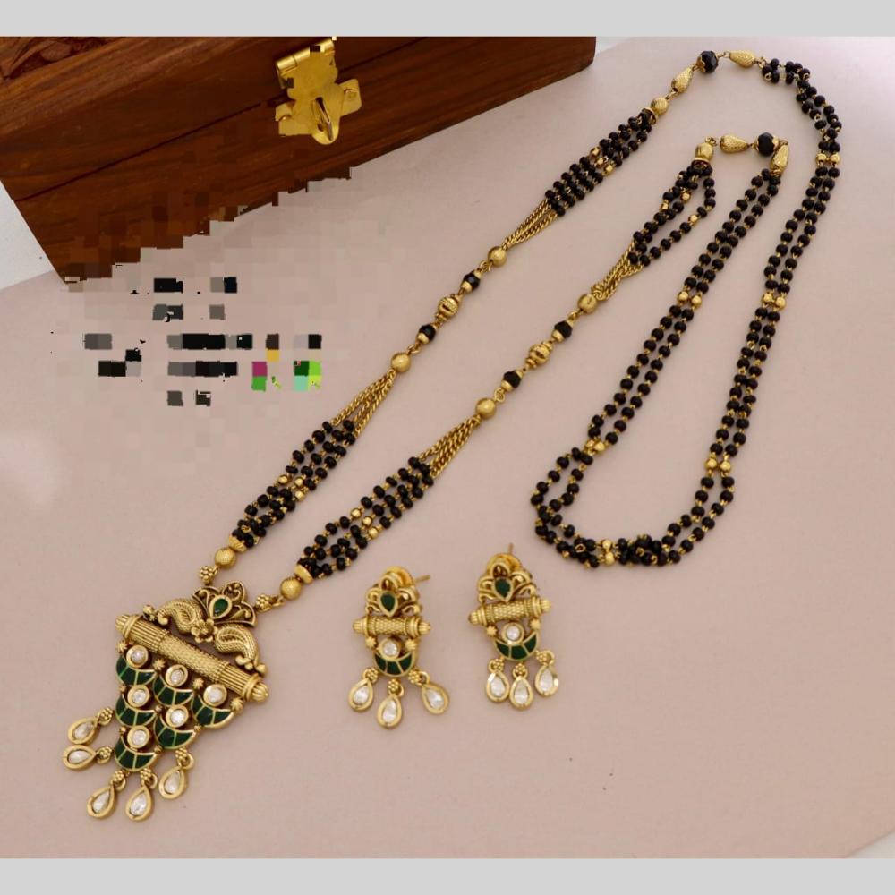 Kavita Art Traditional Pota Stone Black Beads Long Mangalsutra